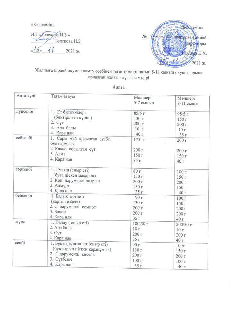 Ас мәзірі - 15.11.2021 жыл