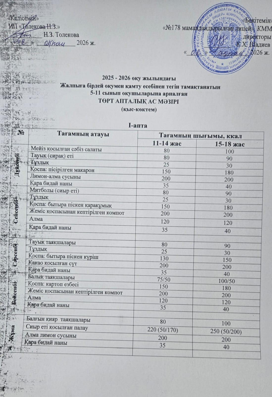 Ас мәзірі - 02.02.2026 жыл