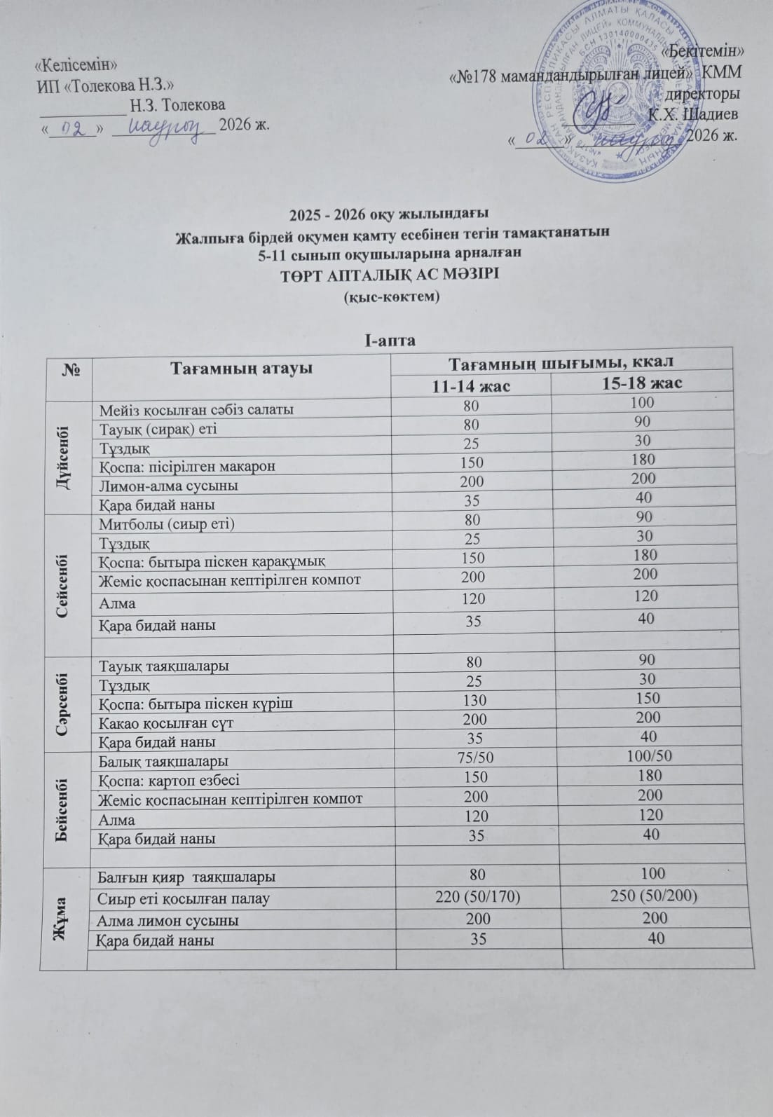 Ас мәзірі- 02.03.2026ж