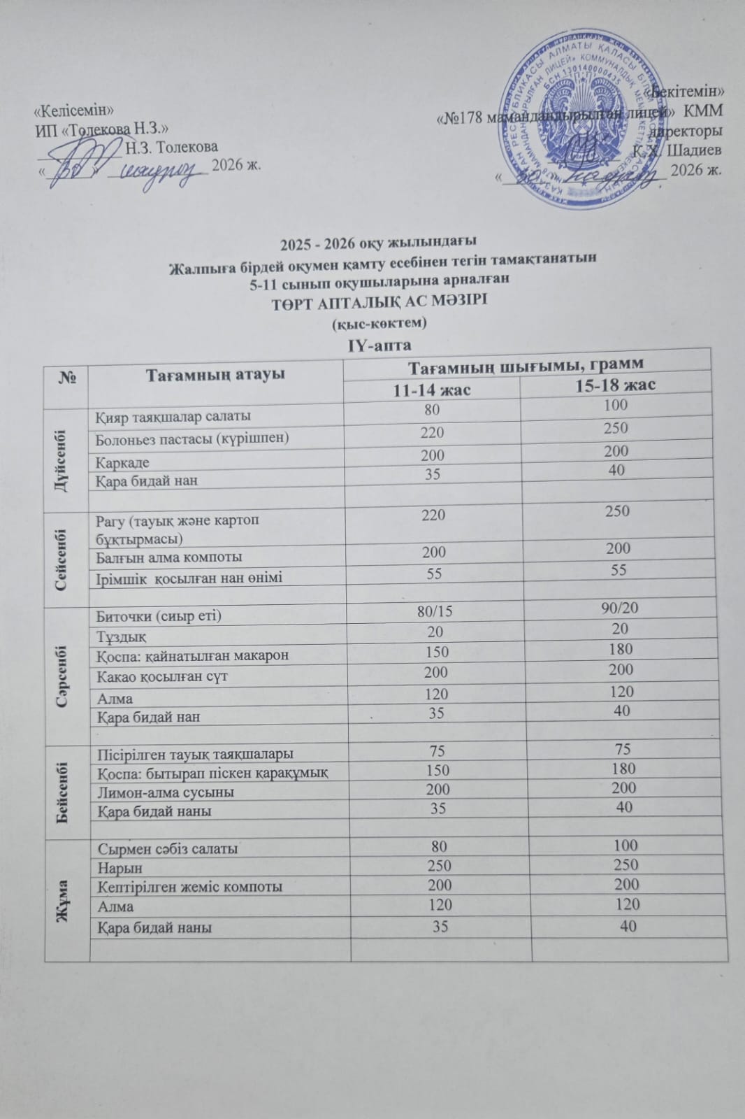 Ас-мәзірі 30.03.2026ж