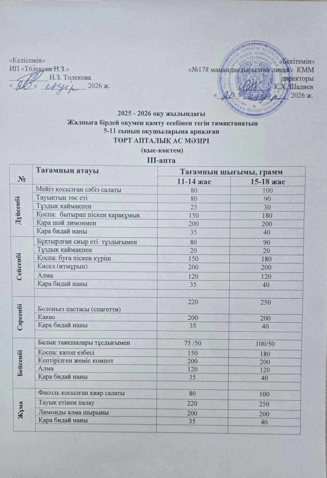 Ас-мәзірі 20.04.2026ж