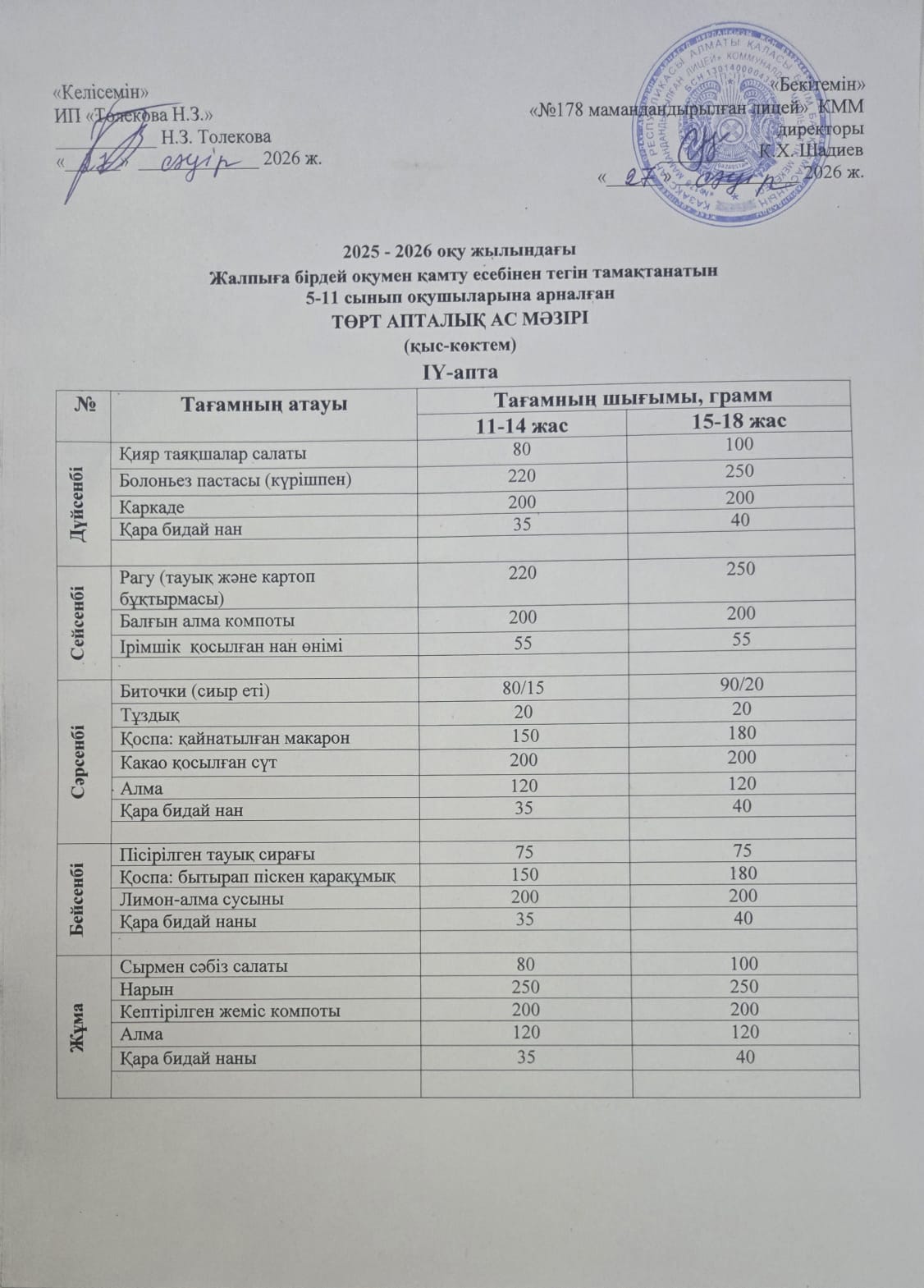 Ас-мәзірі 27.04.2026ж