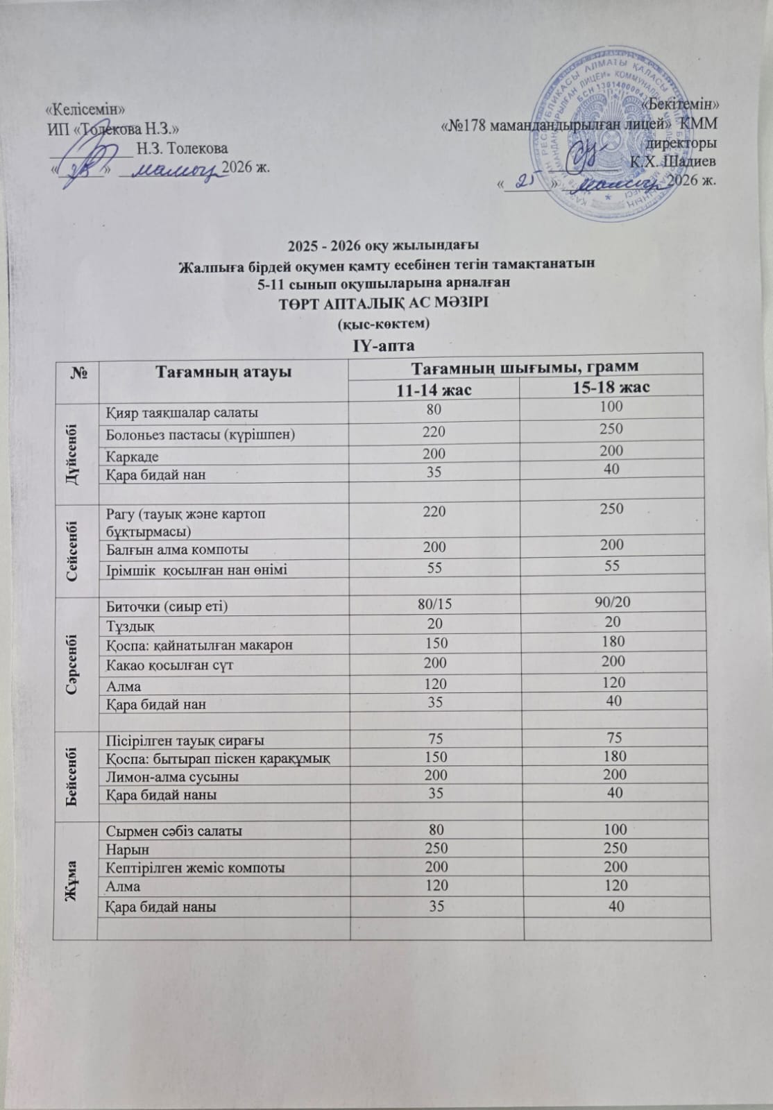 Ас-мәзірі 25.05.2026ж